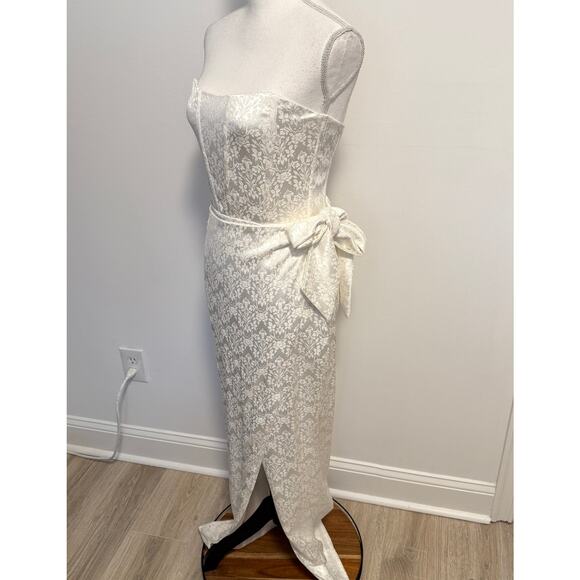 V. Chapman June Corset Jacquard Front-Slit Strapless Gown In Ivory Size 4 New - Picture 8 of 14